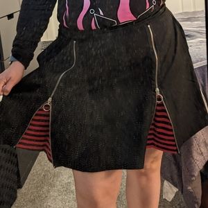 Black Zipper Skirt with hidden black & red stripe detailing